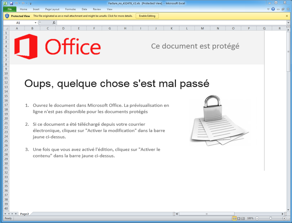 Microsoft Excel attachment using French language and targeting Canada